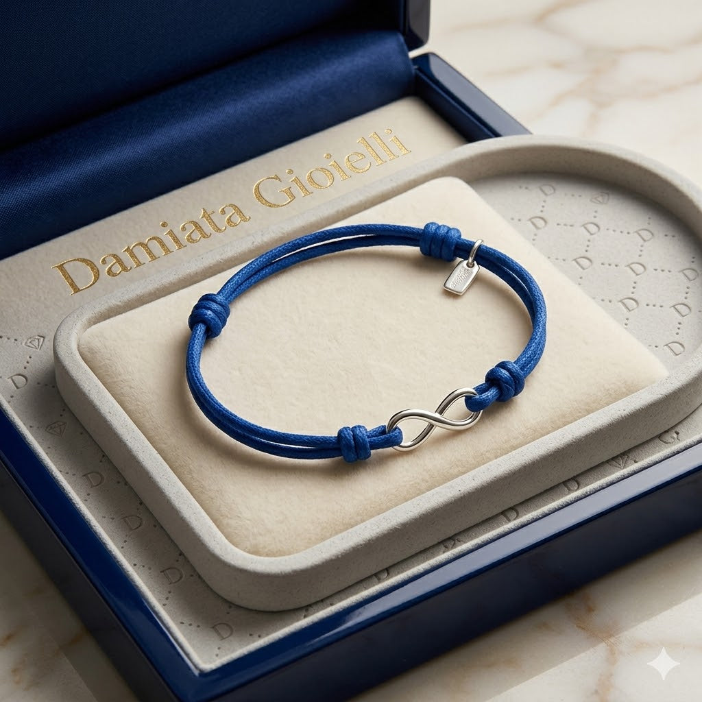 Bracciale Edoardo Mariani con charm infinito in argento e cordino blu 149DB
