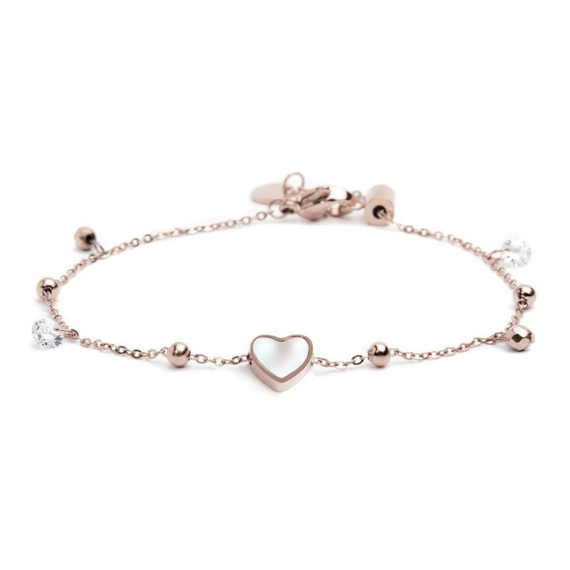 Bracciale donna Marlù in acciaio rosè, zirconi e madreperla 15BR069R-W