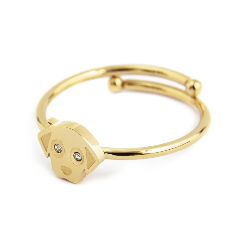 Anello cane bambina Marlù Time to in acciaio dorato e cristalli 18AN053G-M