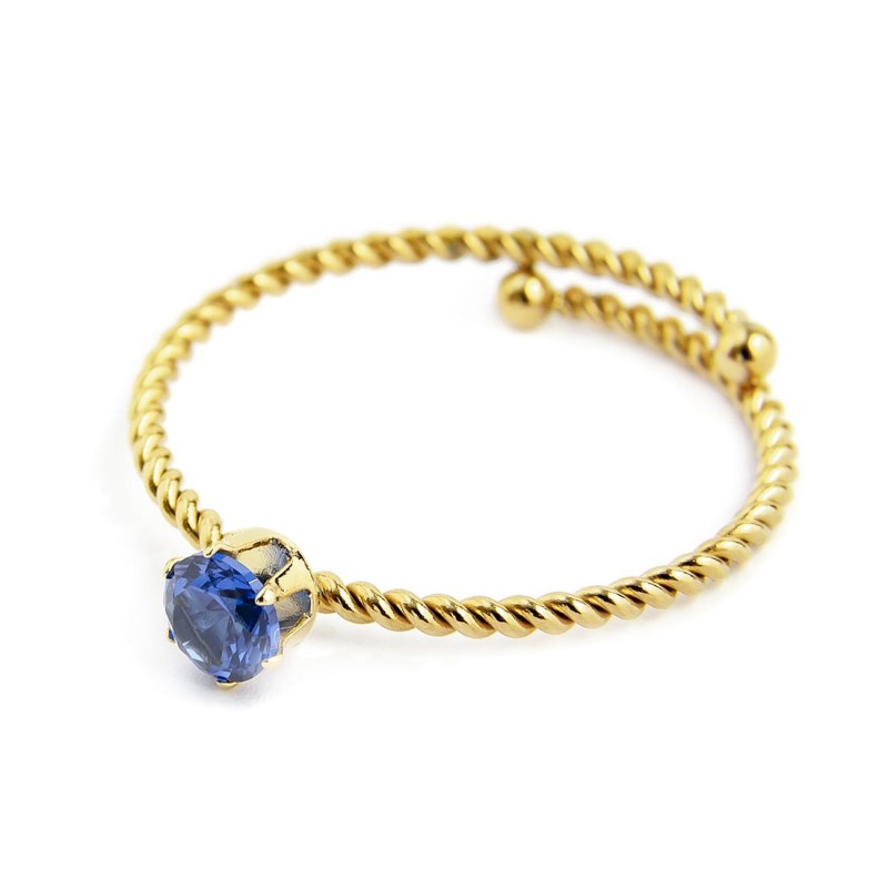 Anello donna Marlù in acciaio dorato e cristallo blu 18AN115GB-M