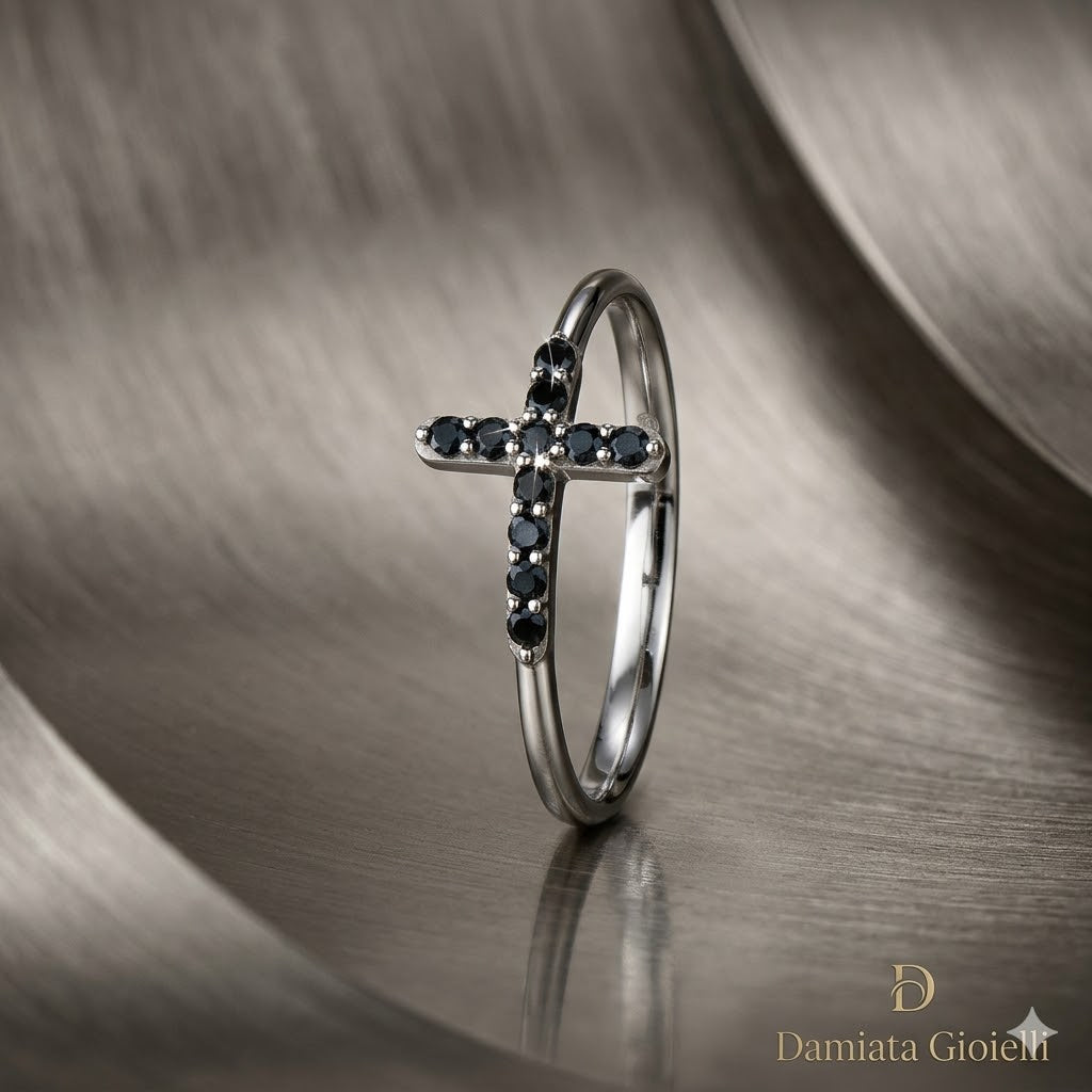 Anello con croce donna Damiata Gioielli in oto bianco e zirconi 223/102