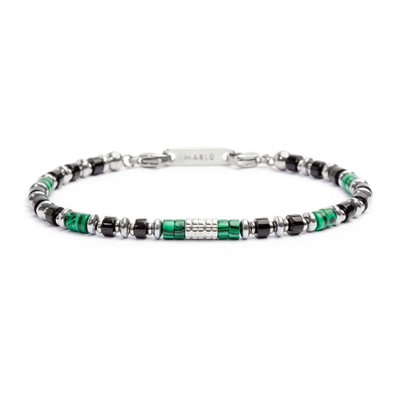 Bracciale uomo Marlù in acciaio con malachite e onice nero 30BR0007
