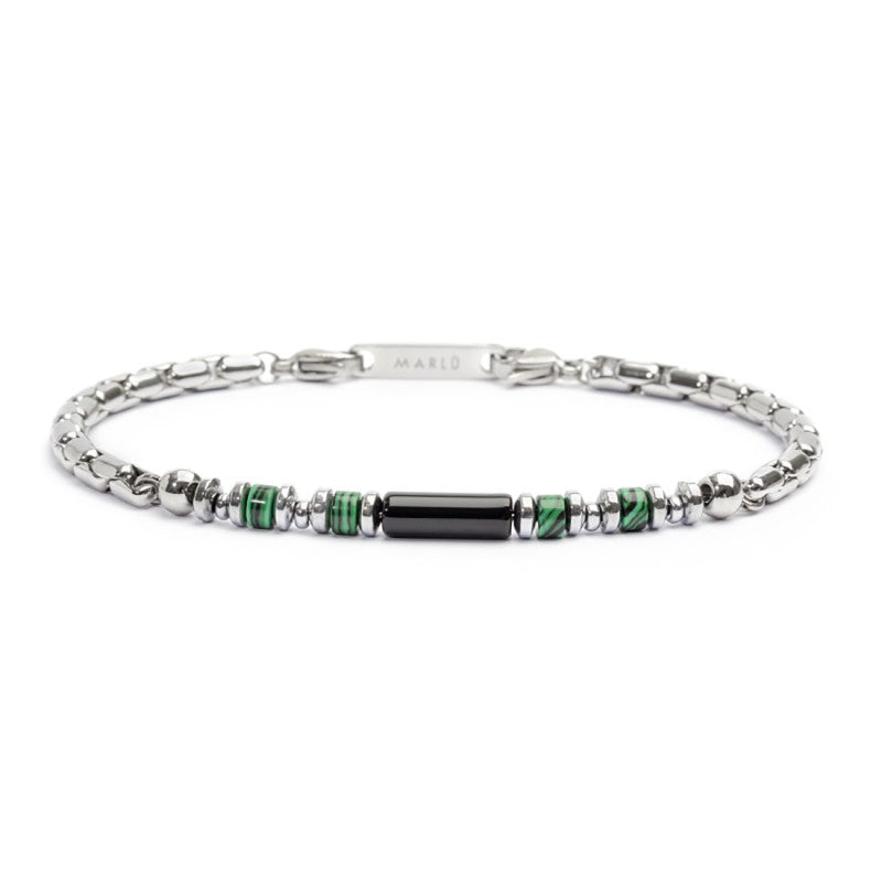 Bracciale uomo Marlù in acciaio con malachite e onice 30BR0017-GR