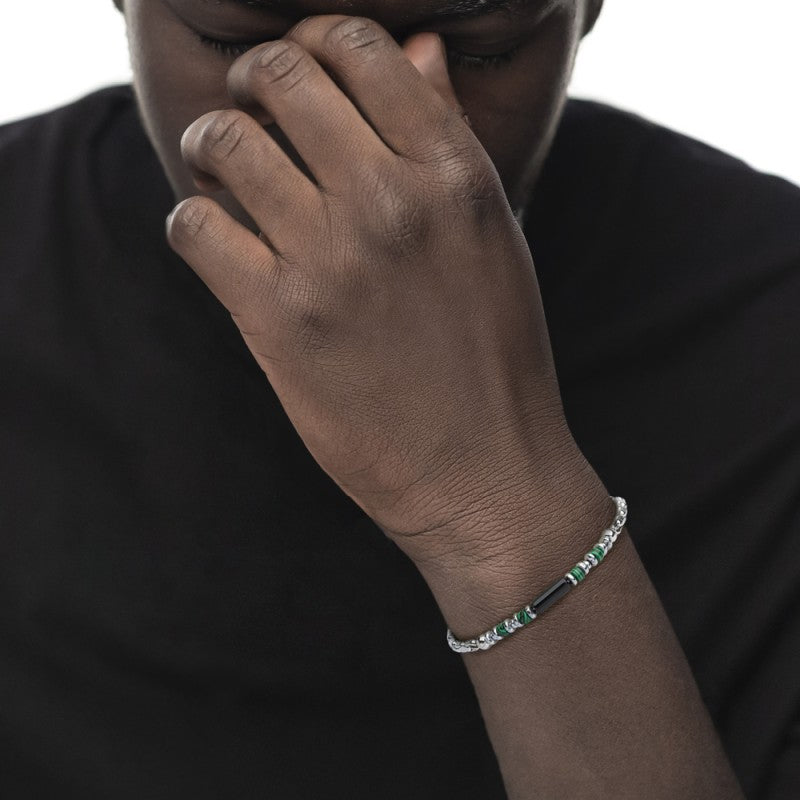 Bracciale uomo Marlù in acciaio con malachite e onice nero 30BR0017-N