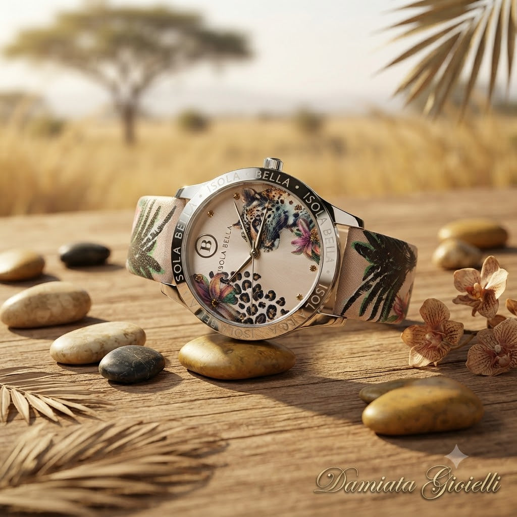 Orologio solo tempo donna Isola Bella Ghepardo in acciaio, pelle e zirconi 40000135