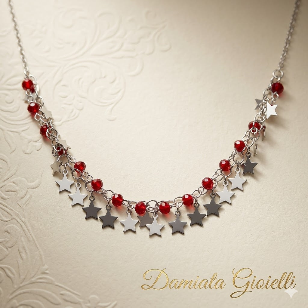 Collana con stelle donna in argento e cristalli ref. 4528BR