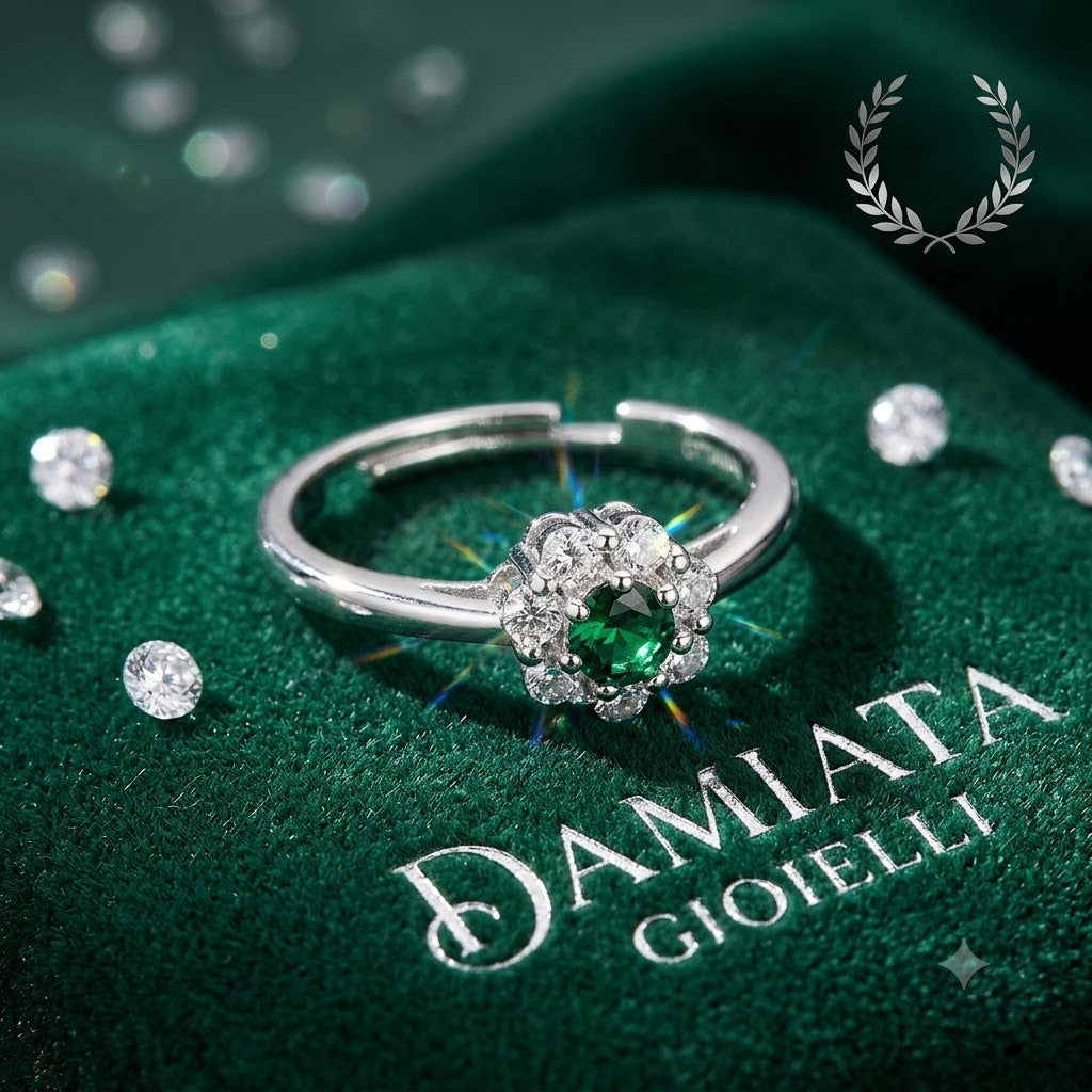 Anello Ottaviani in metallo e cubic zirconia bianchi e verdi 501048A