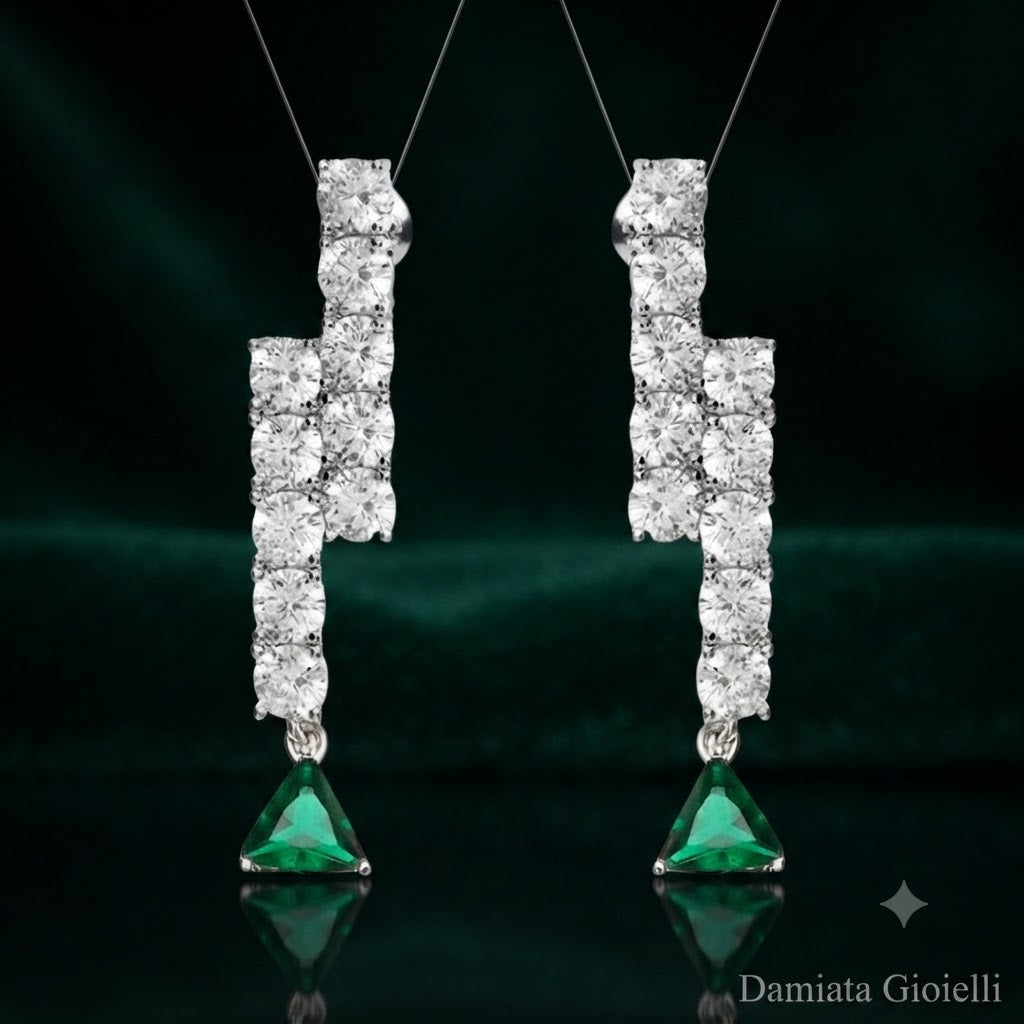 Orecchini donna Ottaviani in lega metallica e cubic zirconia bianchi e verdi 501229O