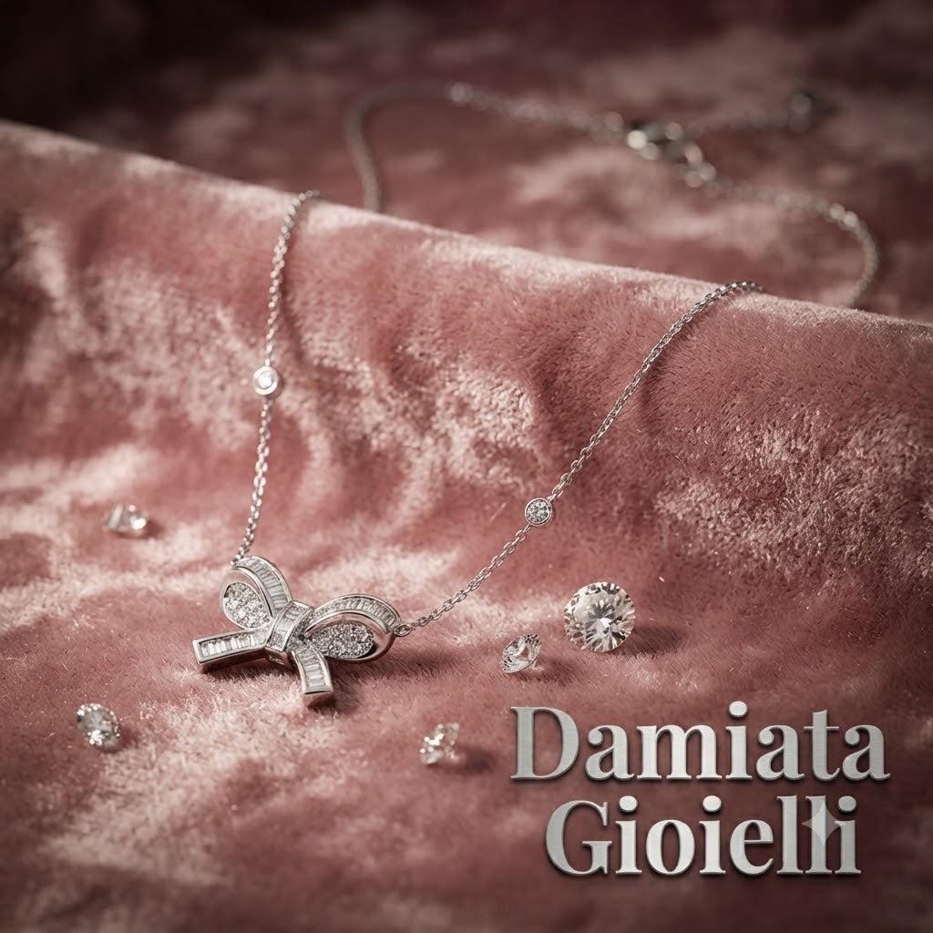 Collana con fiocco donna Ottaviani in lega metallica e cubic zirconia bianchi 501245C