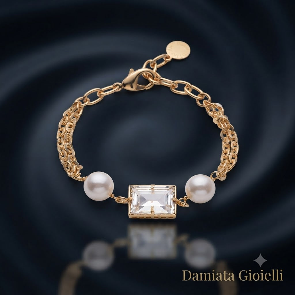 Bracciale donna Ottaviani in lega metallica dorata, cubic zirconia e perle 501313B