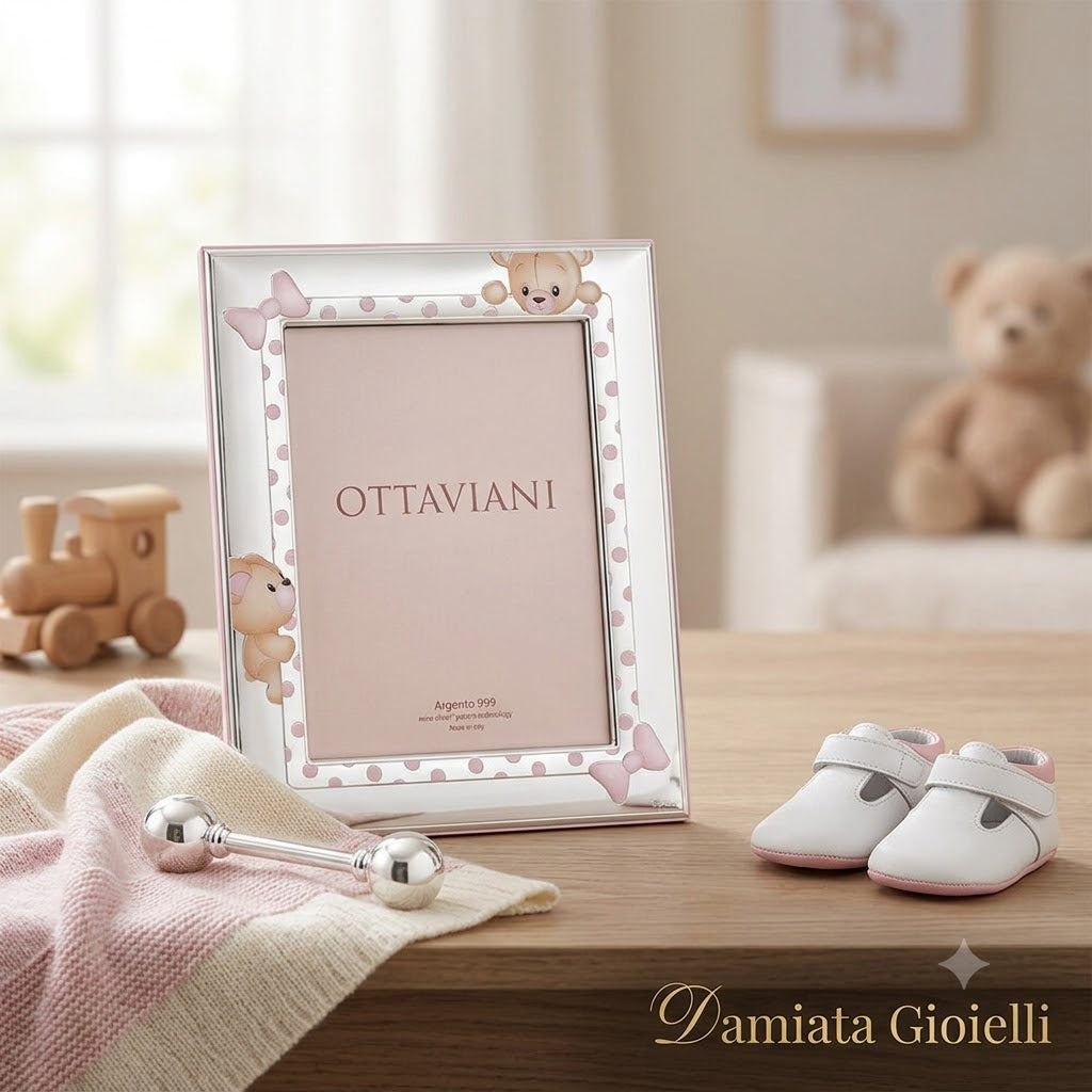 Cornice portafoto bambina Ottaviani in argento retro legno, misure 13x18 ref. 7001AR