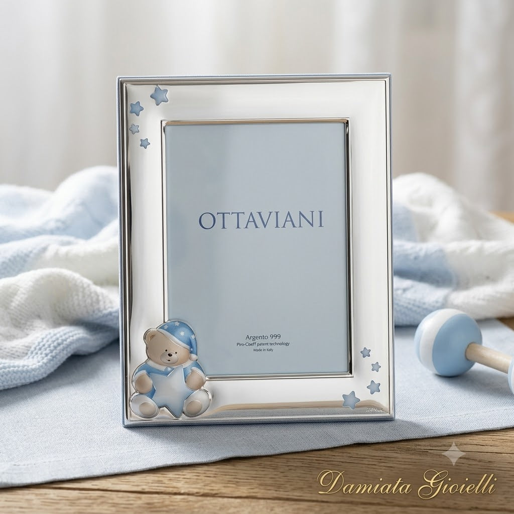 Cornice portafoto bambino Ottaviani in argento retro legno, misure 9x13 ref. 7001BC