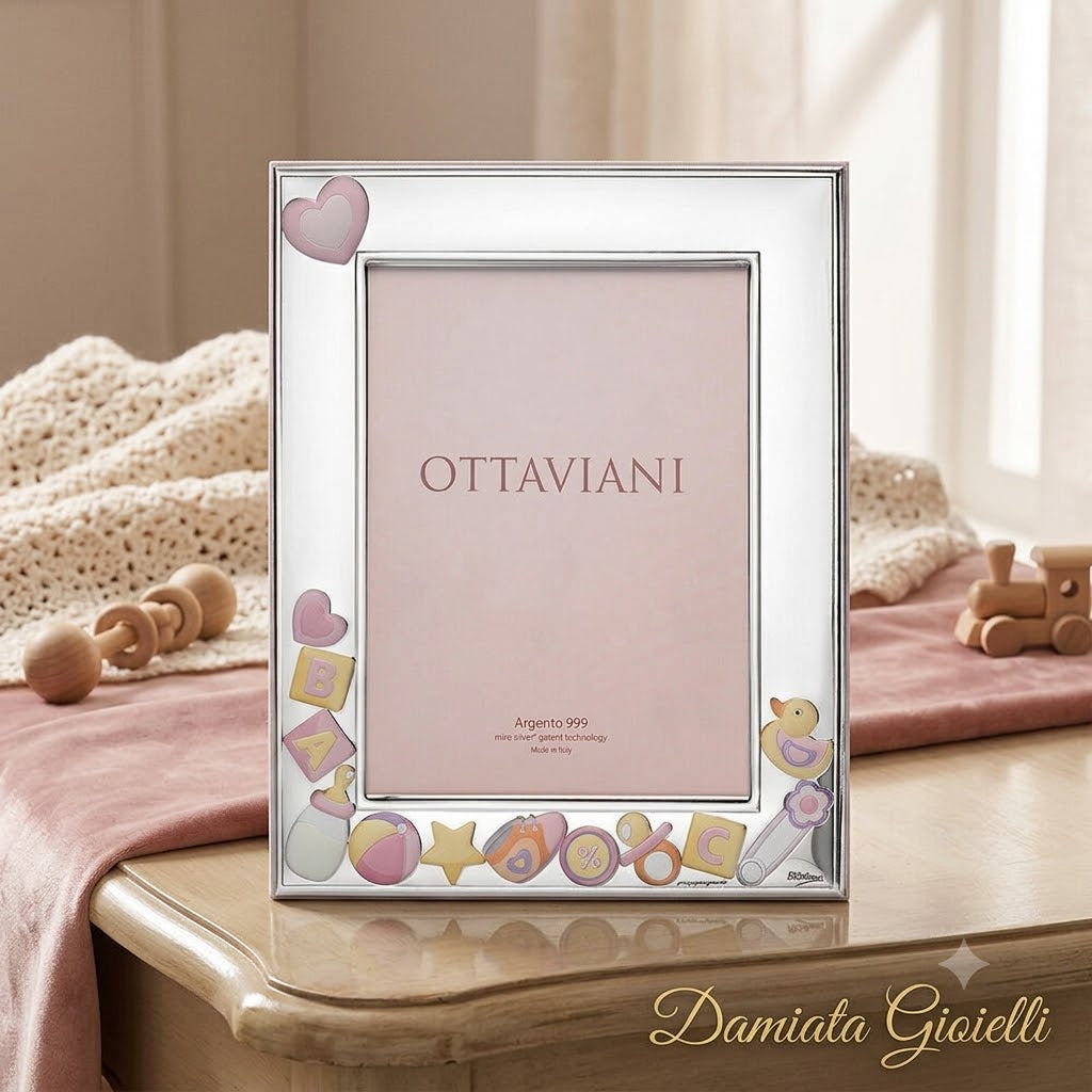 Cornice portafoto bambina Ottaviani in argento retro legno, misure 13x18 ref. 7007AR
