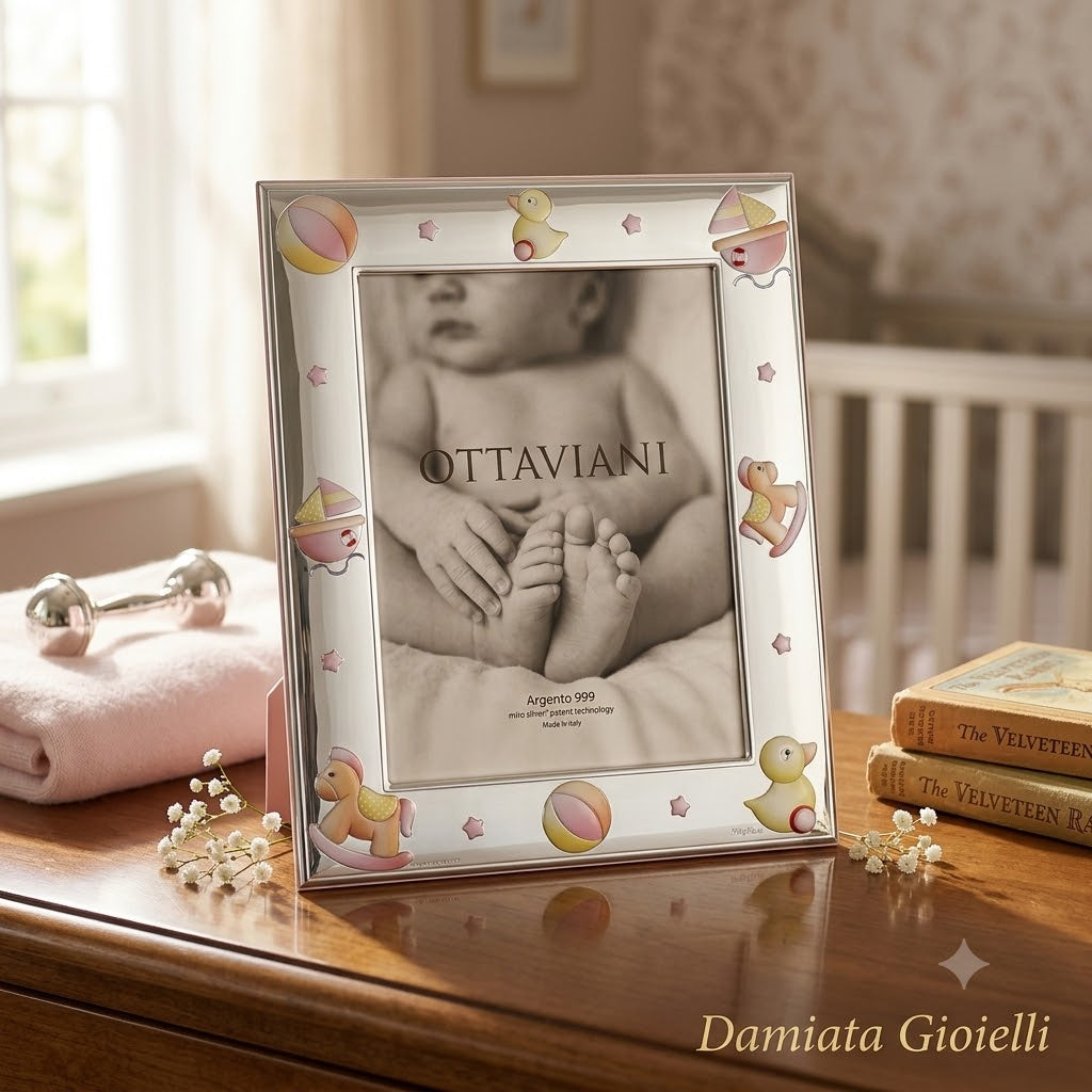 Cornice portafoto bambina Ottaviani in argento retro legno, misure 13x18 ref. 7010AR