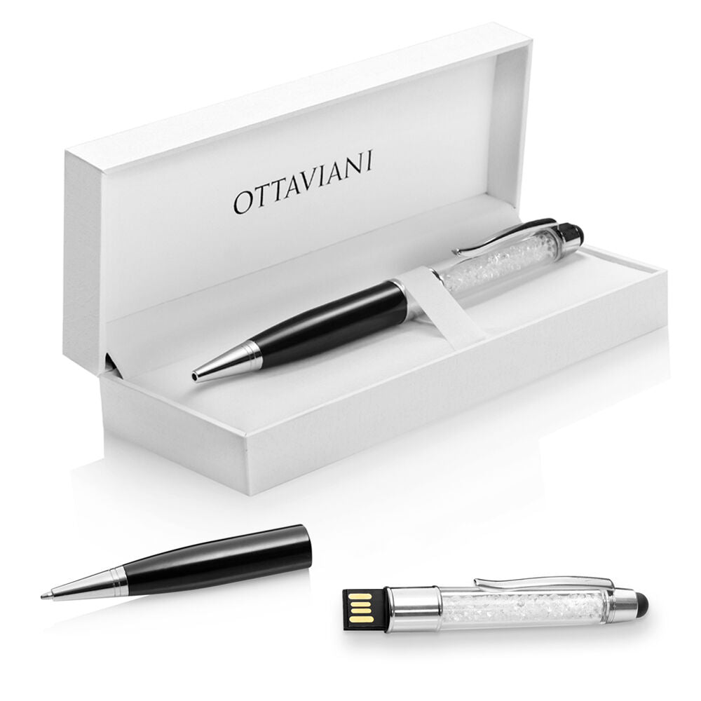 Penna roller Ottaviani in acciaio con cristalli e chiavetta USB sa 16 GB ref. 84291