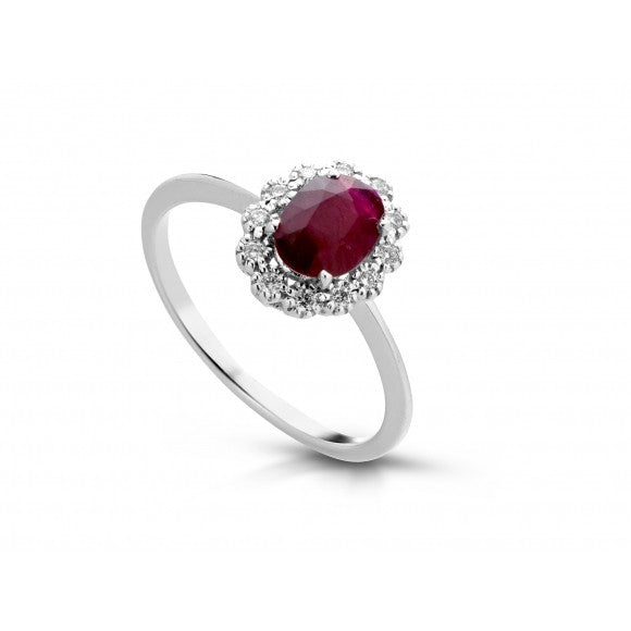 Anello donna Lucciole Gioielli in oro bianco, diamanti e rubino ANFOXOV/4R