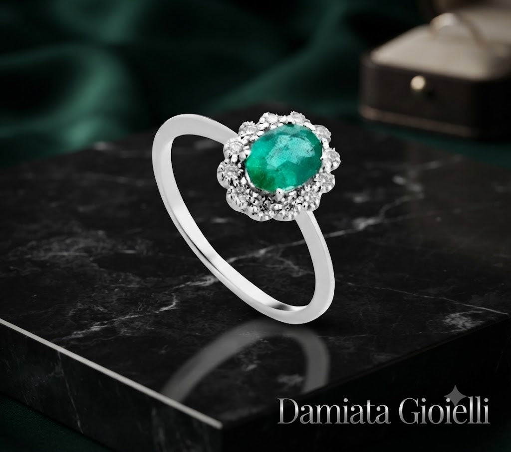 Anello donna Lucciole Gioielli in oro bianco, diamanti e smeraldo ANFOXOV/2S