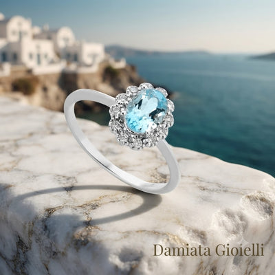 Anello donna Lucciole Gioielli in oro bianco, diamanti e acquamarina ANFOXOV/4A
