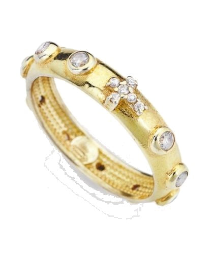 Anello rosario Amen donna in argento dorato e zirconi bianchi AROGB-12