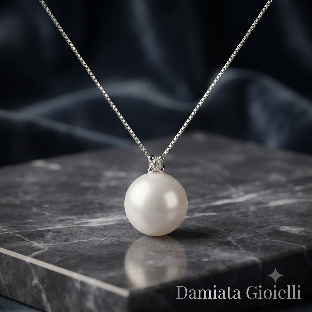 Collana donna Lucciole Gioielli in oro bianco, diamante e perla ref. CIO001/7