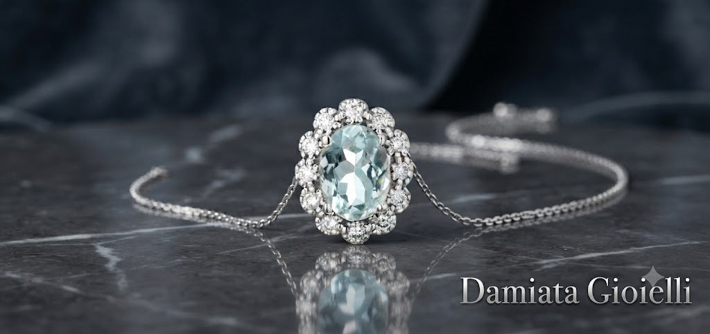 Collana donna Lucciole Gioielli in oro bianco, diamanti e acquamarina ref. CIOFOXOV/3A