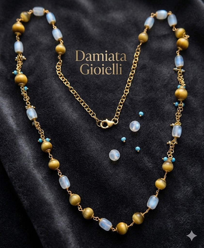 Collana donna Morfea Gioielli in ottone con quarzi celesti e marroni ref. CL0001QCM