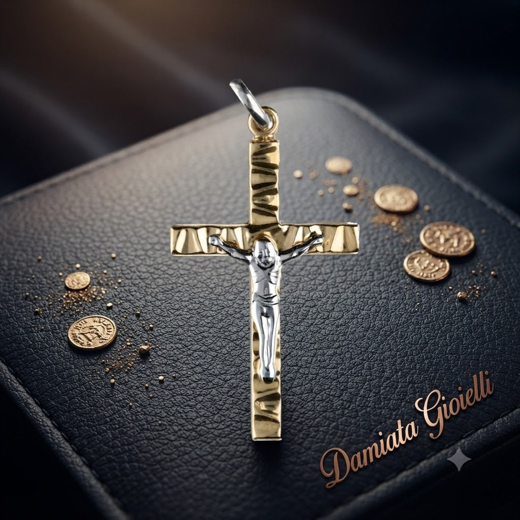 Ciondolo a croce unisex Damiata Gioielli in oro bianco e giallo ref. CX27