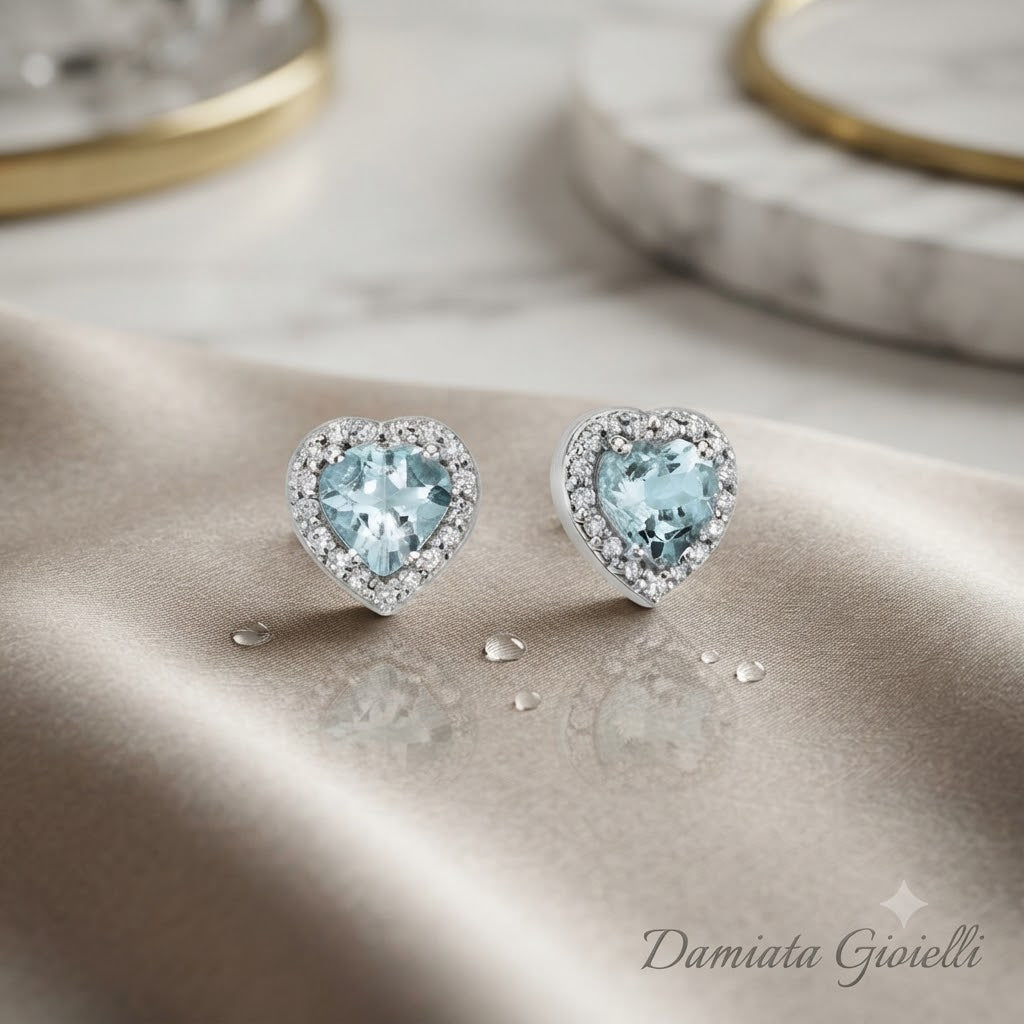 Orecchini a cuore donna Miluna in oro bianco, diamanti e acquamarina ERD2483