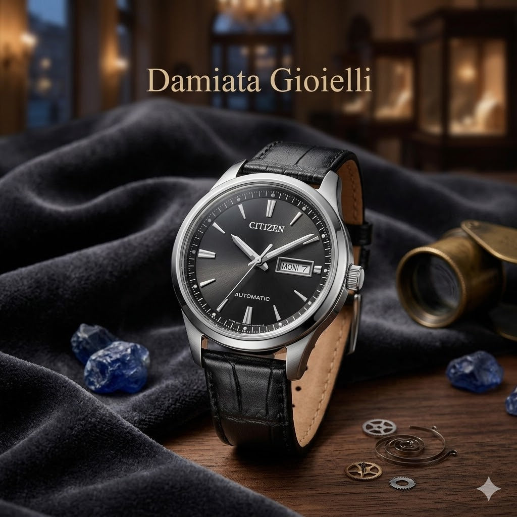 Orologio solo tempo automatico uomo Citizen "OF" in acciaio e pelle NY4058-01E