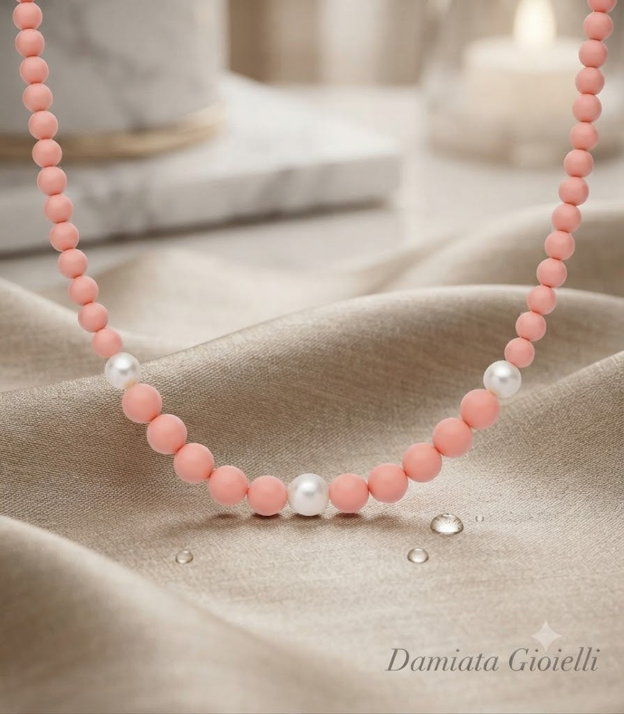 Collana a scalare donna  Miluna in argento con perla e corallo rosa PCL6693