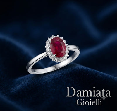 Anello donna Lucciole Gioielli in oro bianco, diamanti e rubino ref. ANLADYR/3