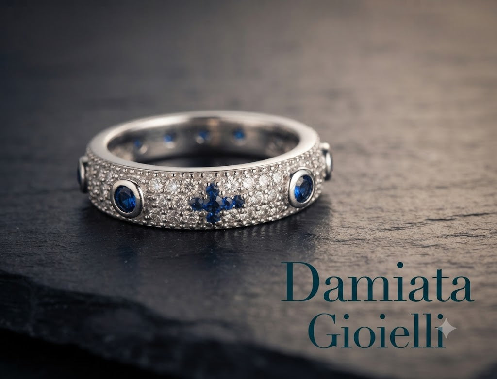 Anello rosario unisex Orelù in argento zirconi bianchi e blu ref. FED1BLU