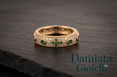Anello rosario unisex Orelù in argento rosè con zirconi bianchi e verdi ref. FED1VERROS