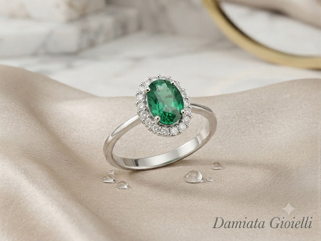 Anello donna Miluna in oro bianco, diamanti e smeraldo LID3279