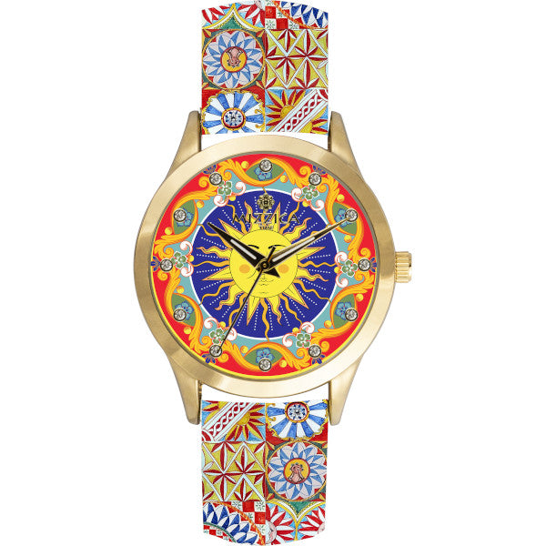 Orologio donna Mizzica Il Sole in acciaio dorato e pelle MB130