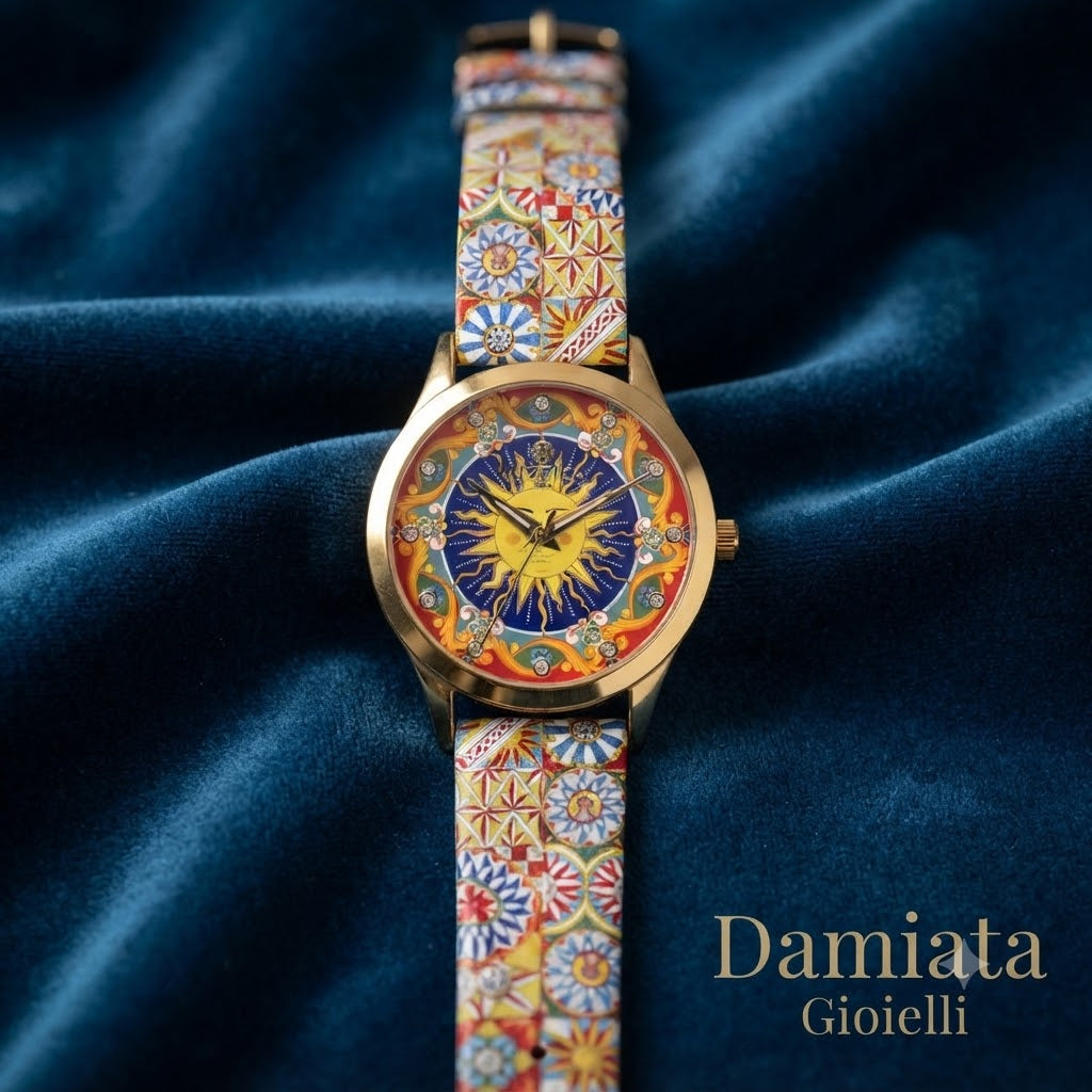 Orologio donna Mizzica Il Sole in acciaio dorato e pelle MB130