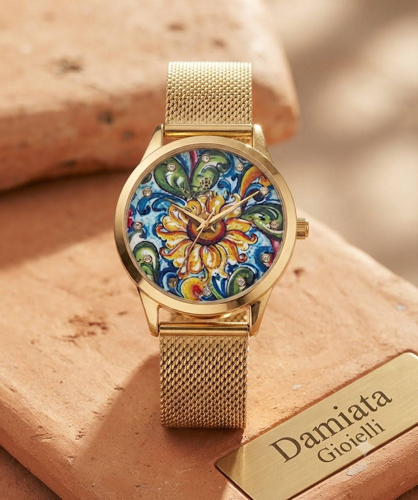 Orologio solo tempo donna Mizzica Il Girasole in acciaio dorato MC107