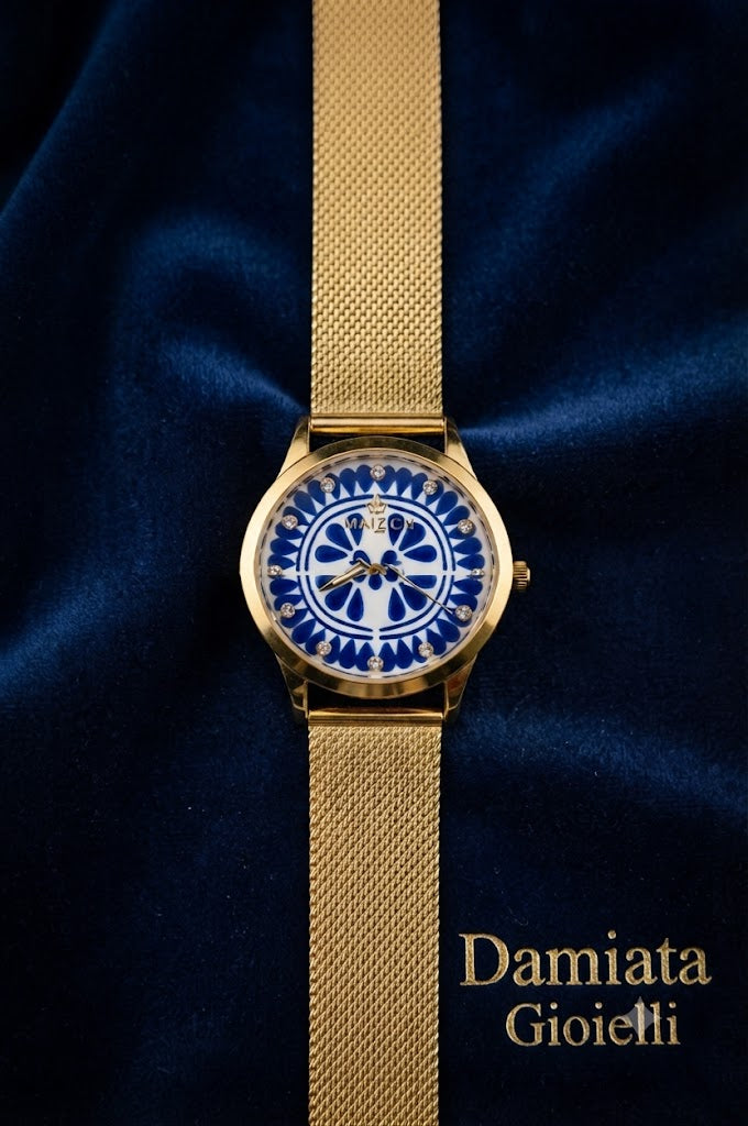 Orologio solo tempo donna Mizzica Maiolica Blu in acciaio dorato MC195