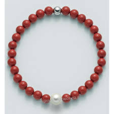 Bracciale elastico donna Miluna in argento 925%, pasta di corallo rosso e perla ref. PBR3208