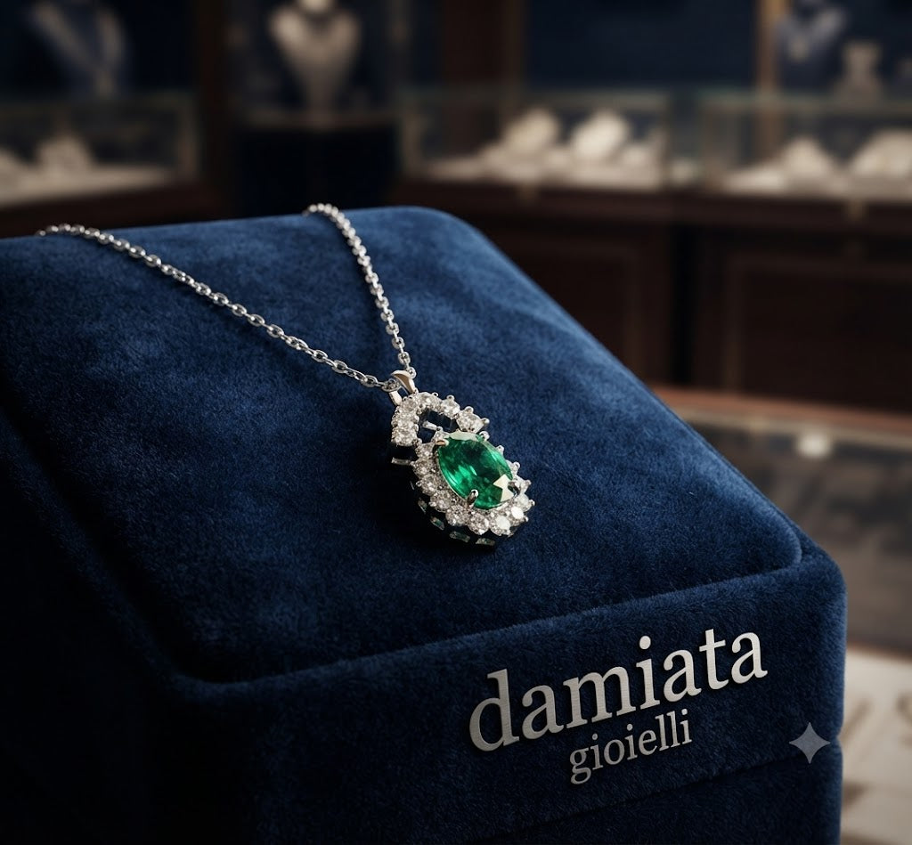 Collana donna Orelù in oro bianco con diamanti e smeraldo ref. XMZZ